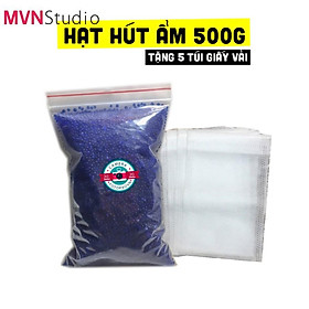 Gói 500g hạt chống ẩm, hạt hút ẩm màu xanh cho máy ảnh tặng kèm 5 túi giấy vải đựng hạt