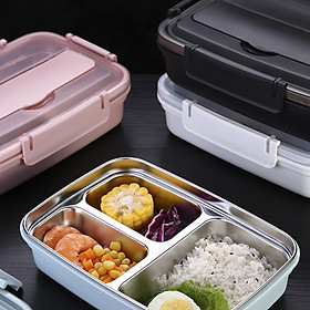 Hộp Đựng Cơm Đáy Sâu Chất Liệu Inox 304 SUS Cao Cấp Tiêu Chuẩn An Toàn - 3 Ngăn hộp cơm văn phòng 3 màu Xanh Đen Hồng 24x16x6.7cm