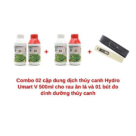Mua Combo 02 cặp dung dịch thủy canh Hydro Umart V 500ml cho rau ăn lá và 01 bút đo dinh dưỡng thủy canh TDS-3
