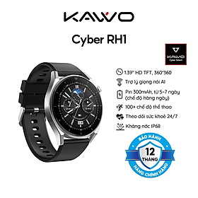 Đồng hồ thể thao thông minh KAVVO Cyber RH1  Bluetooth 5.0  TFT HD 1.39 inch - Hàng chính hãng - Bảo hành 12 tháng - Viền bạc dây đen
