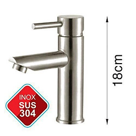 Vòi lavabo nóng lạnh inox 304 cao 18cm + TẶNG kèm 2 dây cấp nước