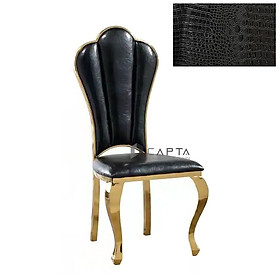 Mua Ghế tiếp khách spa thẩm mỹ viện phong cách hoàng gia ROYAL 1B-P Nội thất Capta Ghế cafe nhà hàng lưng cao vỏ sò nệm PVC vân da cá sấu chân inox mạ màu vàng