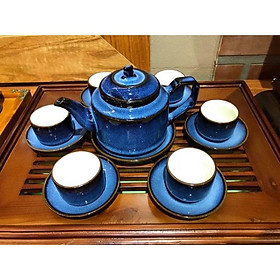 Mua Ấm trà sứ Bát Tràng cao cấp men hoả biến xanh