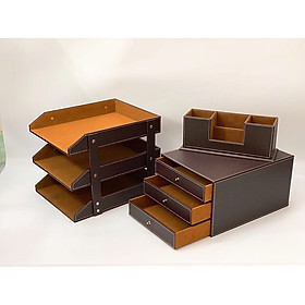Bộ 3 sản phẩm văn phòng : Khay tài liệu, tủ tài liệu, cốc cắm bút