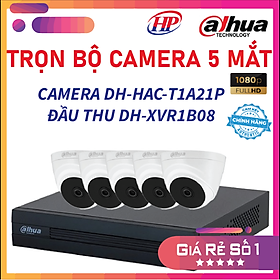 Mua Trọn bộ 5 camera DH-HAC-T1A21P Đầu thu 8 cổng XVR1B08 đầy đủ phụ kiện  Hàng chính hãng