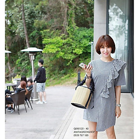 Q090120 ĐẦM SUÔNG CARO THẮT NƠ SAU