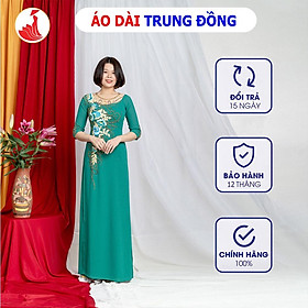 Áo dài cưới đẹp cổ tròn chất liệu lua