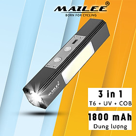 Đèn pin 3 in 1 Led T6 kết hợp đèn UV tím UV365nm và COB D66 1800mAh có nam châm hút treo Mai Lee