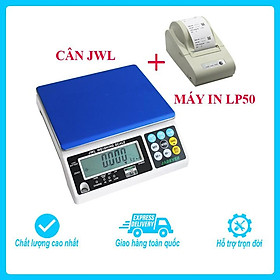 Bộ sản phẩm in phiếu khối lượng cân gồm Cân điện tử thông dụng Jadever JWL, Mức cân 30kg, độ chia 1g và máy in LP50