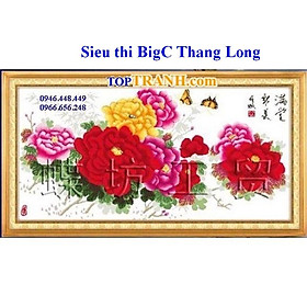 Mua tranh thêu chữ thập hoa mẫu đơn phú quý Z241 ( chưa thêu  bỏ được chữ Hán k thêu giặt đi thì hết)