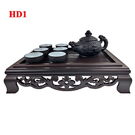 Mua Bộ ấm chén uống trà cao cấp gốm bát tràng chất liệu gốm tử sa màu nâu đỏ khắc họa tiết đẹp tráng men trắng xanh tặng kèm khay trà nhựa giả cổ Song Long