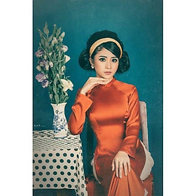 Áo dài truyền thống may sẵn chất bóng satin màu cam