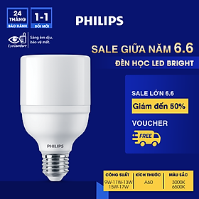 Bóng đèn Philips LED Bright E27 bảo vệ mắt, ánh sáng vàng, ánh sáng trắng (01 bóng)