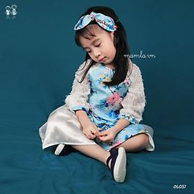Áo dài cách tân cho bé gái hình chim và hoa điệu đà áo kèm chân váy và nơ cài tóc MamLa