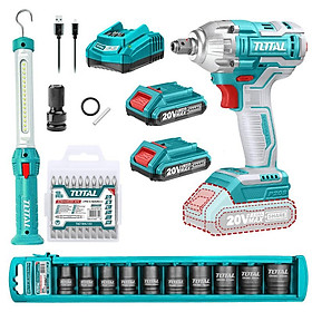 BỘ COMBO MÁY SIẾT BULOONG KHÔNG CHỔI THAN TIWLI2038 & ĐÈN LÀM VIỆC TWLI35261 DÙNG PIN 20V TOSLI231004 TOTAL -HÀNG CHÍNH HÃNG