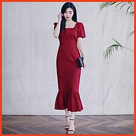 Đầm Suông Dài Bi Đỏ Cột Eo Sau