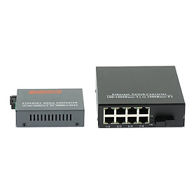 2x 1000M Gigabit Ethernet Optical Fiber Converter w/ 8x RJ45 for HD Camera