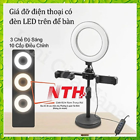 Bộ đèn LiveStream 16cm-kẹp 2 điện thoại-3 chế độ sáng