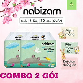 Combo 2 gói tã/bỉm Hàn Quốc Nabizam Ultrathin size L30 miếng