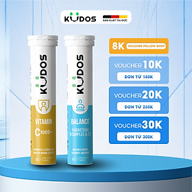 Combo Thực phẩm bảo vệ sức khỏe KUDOS BALANCE MAGNESIUM WITH B VITAMIN COMPLEX & D3 + KUDOS VITAMIN C 1000 MG (20v/tuýp)