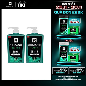 Combo 2 Tắm gội 2 trong 1 Romano hương nước hoa 650g/chai