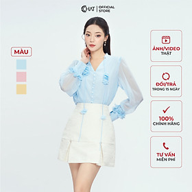 Áo Kiểu Nữ  Dáng Suông Kèm Hoa Laze Chất Voan Cao Cấp Thanh Lịch 13ADV2008ST