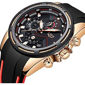 Lige Men's Watch Fashion Waterproof Silica Gel Chronograph Luxury Business Analog Quartz Watches Classic Blue Belt Date Calendar Watch