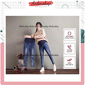 Quần bầu công sở jeans Aidenshop quần bò bầu dài thời trang