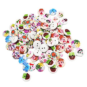 100pcs Mixed 2 Holes Wood Round Buttons for Sewing Scrapbooking Crafts 15mm