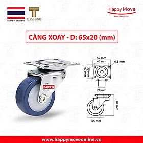 Bánh xe đẩy PU tải nhẹ càng xoay 360 độ - 50-65-75mm - Happy Move Thái Lan