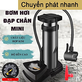 Bơm Hơi Xe Đạp, Xe Máy, Ô Tô, Bơm Phao, Bóng... Bằng Chân Mini Tiện Dụng Có Trợ Lực Đồng Hồ Đo Áp Suất Lốp