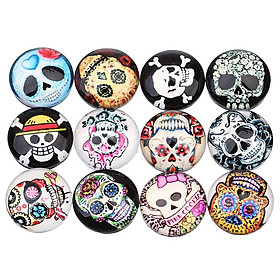 20x Skull Design Glass Domed Cameo Cabochon Flatback for Jewelry Making 10mm