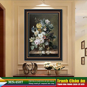 Tranh hoa treo tường phong cách cổ điển Châu âu. Tranh in trên chất liệu vải canvas cao cấp, khung gỗ composit. MS 4587