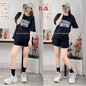 Sét Bộ Nữ cộc Tay Form Rộng Áo In Chữ 5D Thời Trang Hè