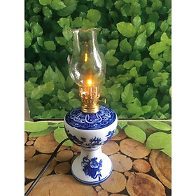 Mua Đèn dầu thờ điện men lam gốm Bát Tràng size trung cao 25cm