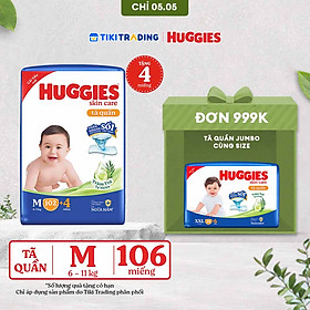 Tã/bỉm quần Huggies Skin Care Mega Jumbo M102+4 miếng với tràm trà dịu da