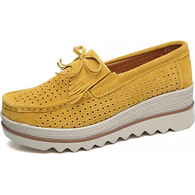 Lady's Hollow Casual Shoes Suede Thick-Soled Boat Shoes