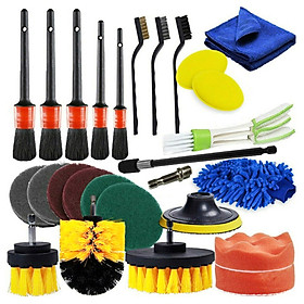 Geevorks 26 PCS Drill Brush Attachments Car Detailing Brush Kit for Auto Exterior and Interior Includes Scrub Pads Sponges Detailing Brushes Washing Mitt Air Vent Brush Cleaning Cloth Household Cleaning Set for Cars Bathroom Kitchen Tub Sink