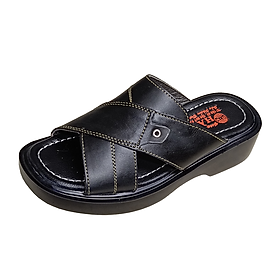 Dép Nam Quai Ngang Da Bò Thật TiTi ĐÔ Đế Cao Dành Cho Người Thấp DNA2084