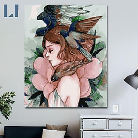 Mua Tranh tô màu theo số cô gái  nàng thơ - Tranh sơn dầu số hoá có khung LIM Art