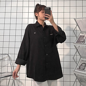 Áo Sơ Mi Nữ Dài Tay Form Rộng Thêu Chữ OCTOBER Vải Nhung Tăm Phong Cách , Áo khoác sơ mi unisex Nam Nữ - áo sơ mi khoác unisex