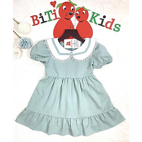 Đầm bé gái,váy trẻ em vải Linen cao cấp cổ sen phối ren siêu yêu ,BITIKIDS size 1 đến 8 tuổi
