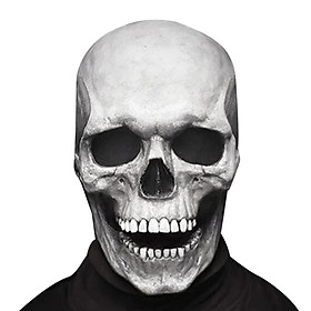 Full-Head Skull Face Cover Hel-met H-alloween Party Prop Creepy Skeleton Headgear with Movable Jaw