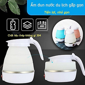 Ấm Đun Nước Siêu Tốc Gấp Gọn Thân Bình Làm Từ Silicon Cao Cấp Dung Tích 600Ml Thiết Kế Mới Lạ Độc Đáo Tiện Dụng