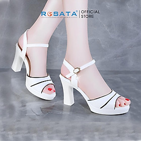 Giày sandal cao gót nữ ROSATA RO385 xỏ ngón mũi tròn quai hậu cài khóa dây mảnh gót trụ cao 8cm xuất xứ Việt Nam