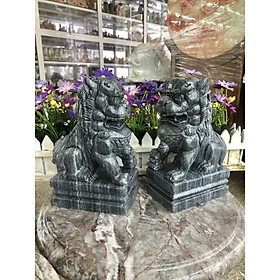 Mua Cặp Kỳ Lân phong thủy gác cổng đá cẩm thạch vân đen - Cao 20 cm