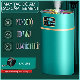 Máy Phun Sương Tạo Ẩm Không Khí Teement , Máy Xông Và Khuyếch Tán Tinh Dầu Dung Tích 1.1 Lít Với 3 Chế Độ Phun, Tích Hợp Đèn Ngủ Tự Thay Đổi Màu Sắc, Độ Ồn Thấp, Phun Liên Tục 8h Và Tự Ngắt Khi Hết Nước, Sạc Usb Tiên Lợi, - Hàng Chính Hãng