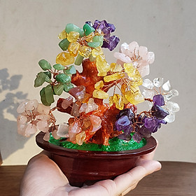 Cây Tài Lộc bằng đá thạch anh thiên nhiên size 16cm - đá thạch anh ngũ sắc