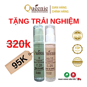 Bộ mỹ phẩm trang điểm Queenie gồm kem lót, kem nền chống nắng 10ml