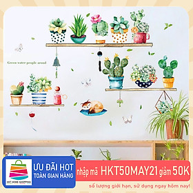 Decal giấy dán tường kệ xương rồng HM71007